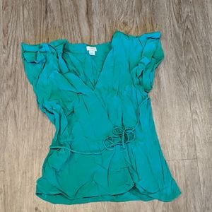 J Crew flutter sleeve faux wrap top